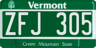 VT license plate ZFJ305