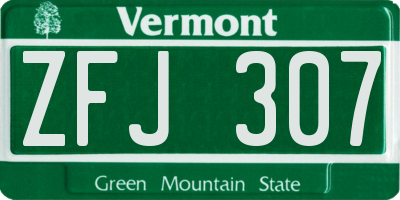 VT license plate ZFJ307