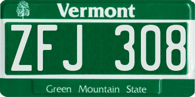 VT license plate ZFJ308