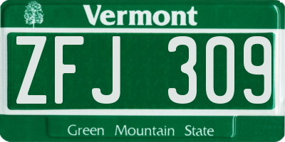 VT license plate ZFJ309
