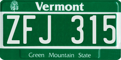 VT license plate ZFJ315
