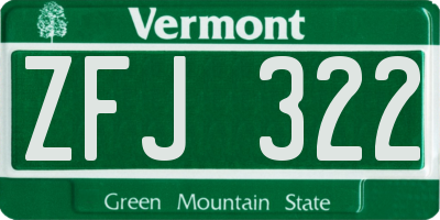 VT license plate ZFJ322