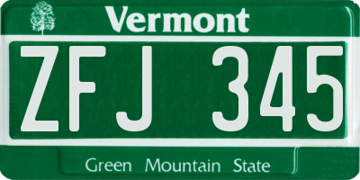 VT license plate ZFJ345