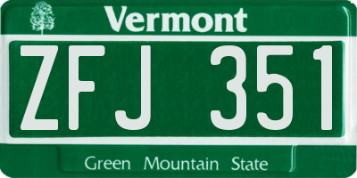 VT license plate ZFJ351