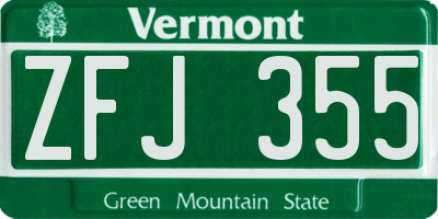 VT license plate ZFJ355