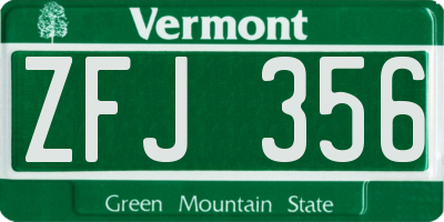 VT license plate ZFJ356