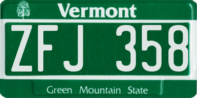 VT license plate ZFJ358