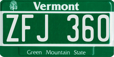 VT license plate ZFJ360