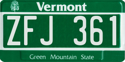VT license plate ZFJ361