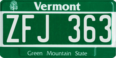 VT license plate ZFJ363