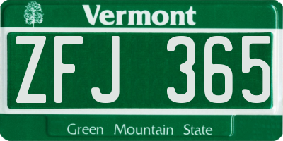 VT license plate ZFJ365