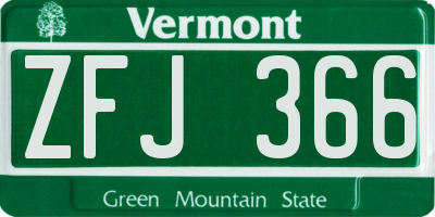 VT license plate ZFJ366
