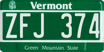 VT license plate ZFJ374