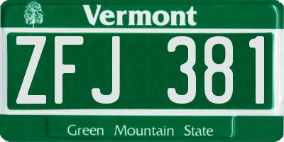 VT license plate ZFJ381
