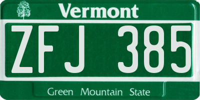 VT license plate ZFJ385
