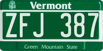 VT license plate ZFJ387