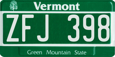 VT license plate ZFJ398