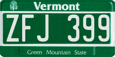 VT license plate ZFJ399