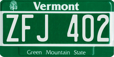 VT license plate ZFJ402