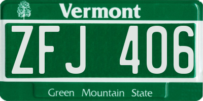 VT license plate ZFJ406