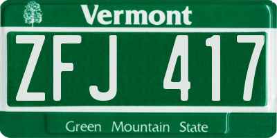 VT license plate ZFJ417