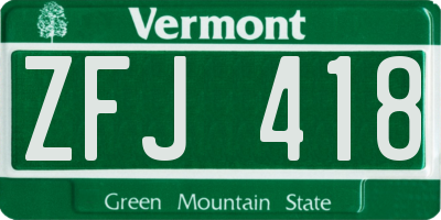VT license plate ZFJ418