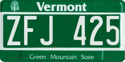 VT license plate ZFJ425