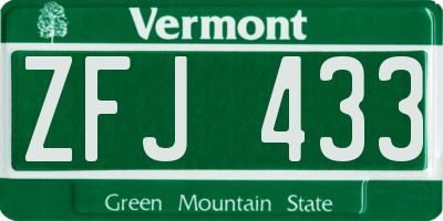 VT license plate ZFJ433