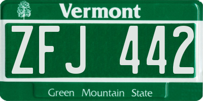 VT license plate ZFJ442