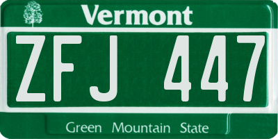 VT license plate ZFJ447