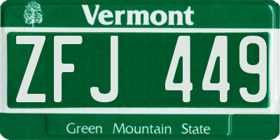 VT license plate ZFJ449
