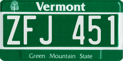 VT license plate ZFJ451