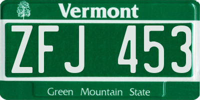 VT license plate ZFJ453