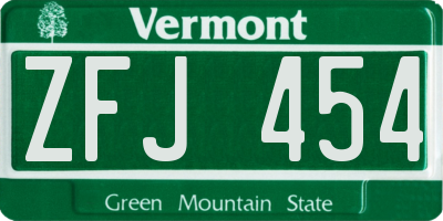 VT license plate ZFJ454