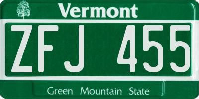 VT license plate ZFJ455