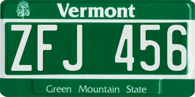 VT license plate ZFJ456