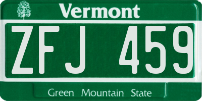 VT license plate ZFJ459