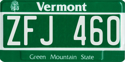 VT license plate ZFJ460
