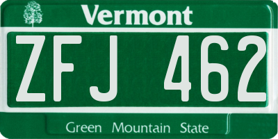 VT license plate ZFJ462