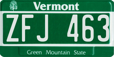 VT license plate ZFJ463