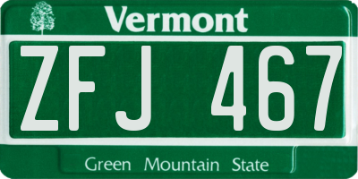 VT license plate ZFJ467