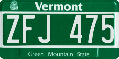 VT license plate ZFJ475
