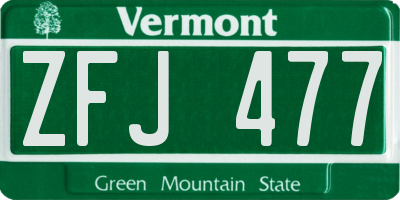 VT license plate ZFJ477