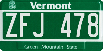 VT license plate ZFJ478