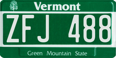 VT license plate ZFJ488