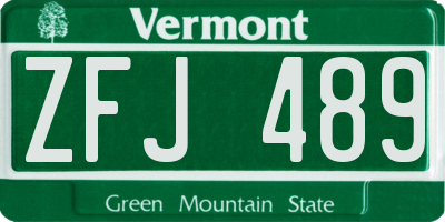 VT license plate ZFJ489