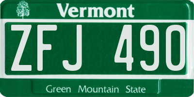 VT license plate ZFJ490