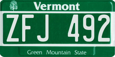 VT license plate ZFJ492