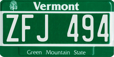 VT license plate ZFJ494