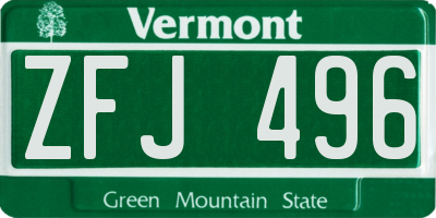 VT license plate ZFJ496
